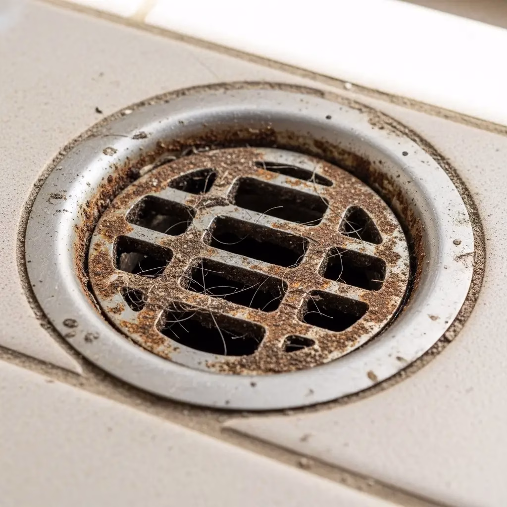 Clogged drain due to hard water and soap